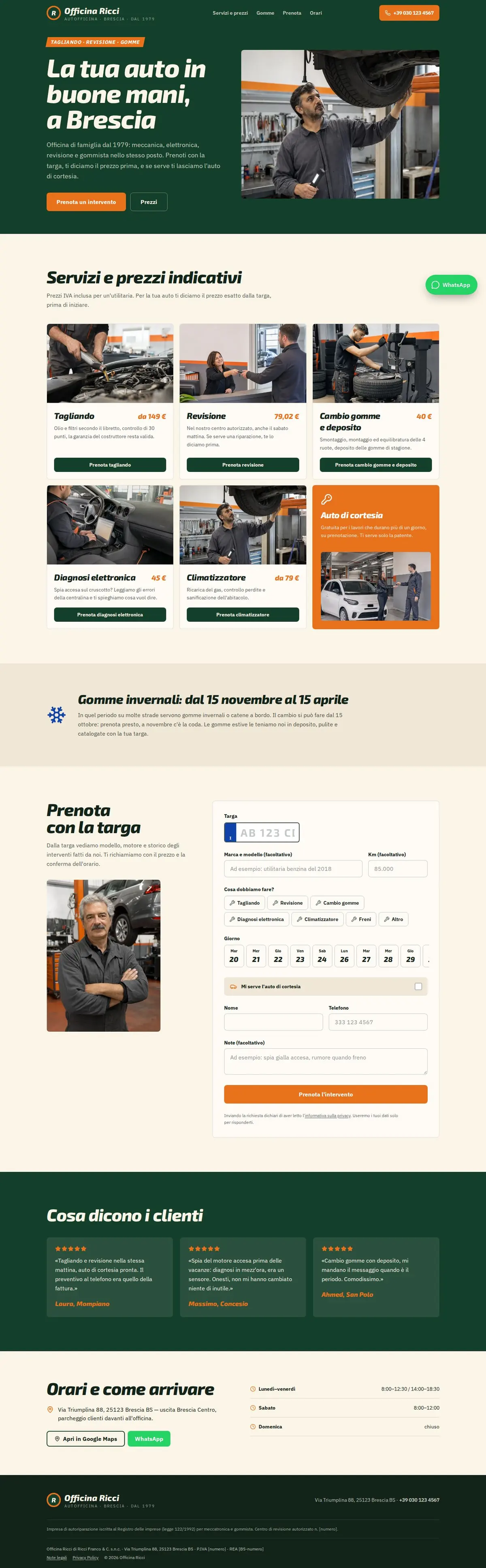 Modello di sito per autofficina: versione desktop