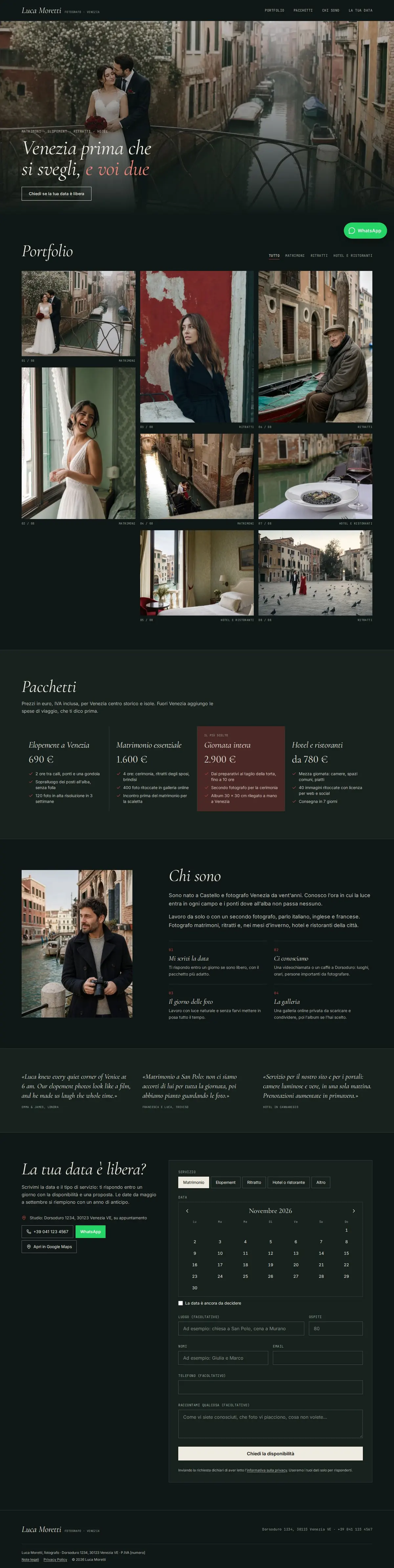 Modello di sito per fotografo: versione desktop