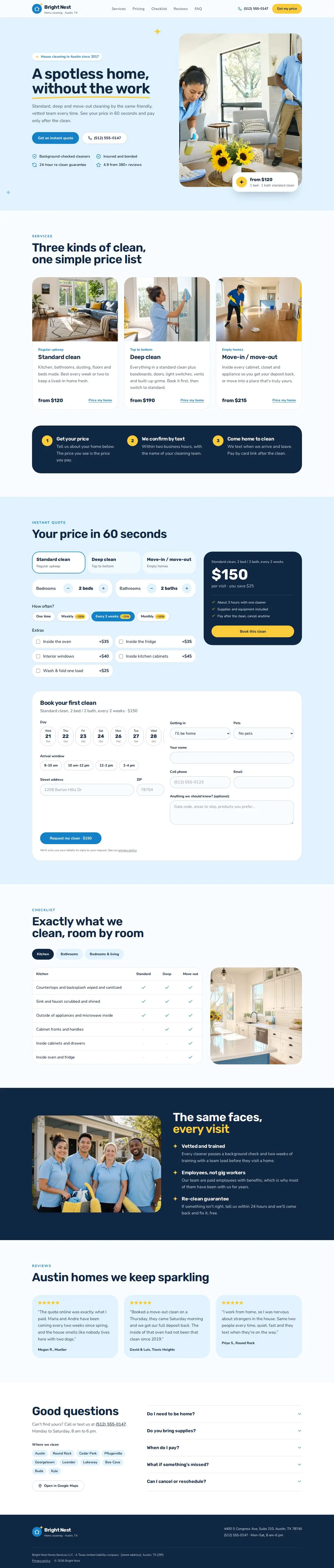 Cleaning company website template: versione desktop