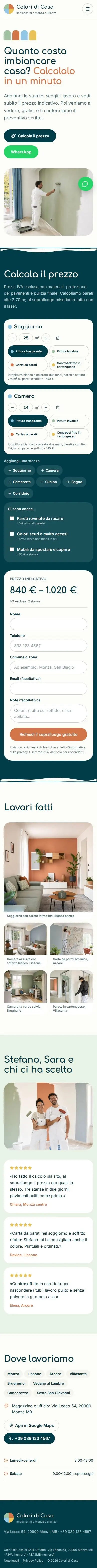 Modello con calcolatore di preventivo: versione mobile