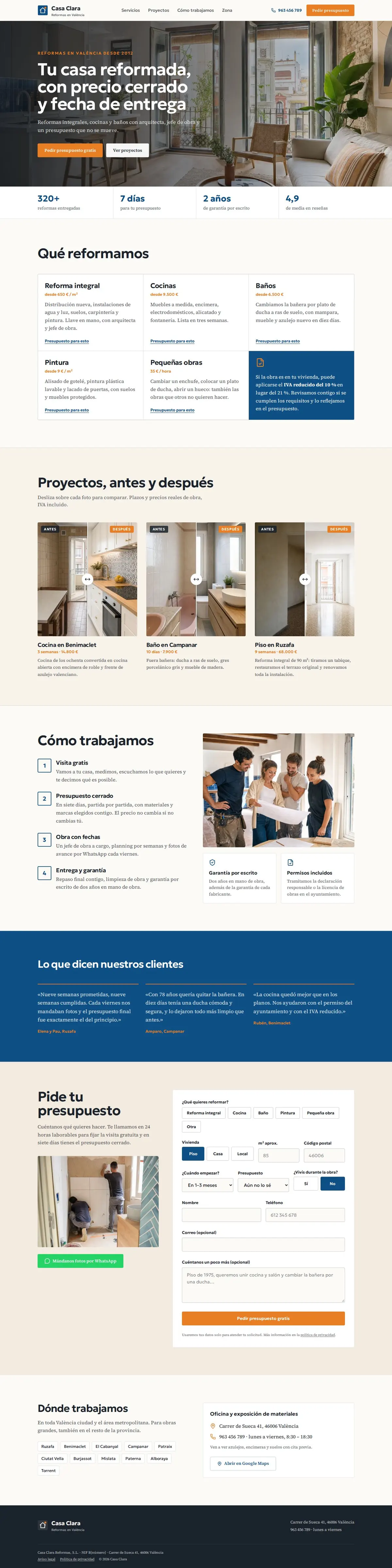 Plantilla de web para empresa de reformas : aperçu sur ordinateur