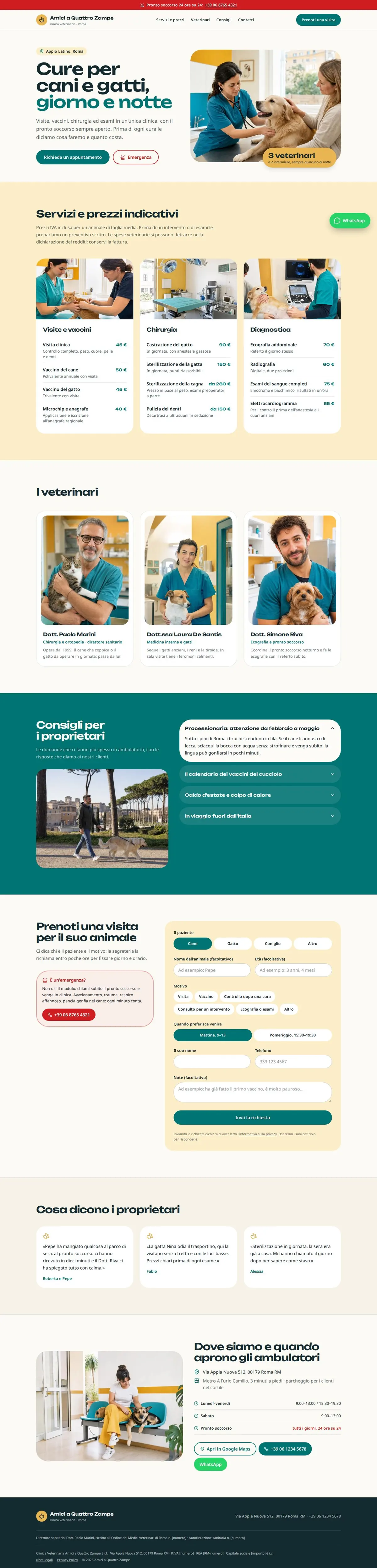 Modello di sito per clinica veterinaria: versione desktop